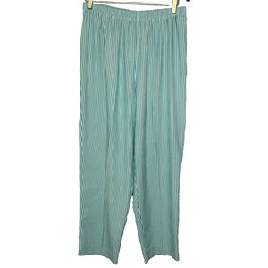 Women's 16 Vtg Alred Dunner Green Seersucker Stripe Straight Leg Pull On Pants
